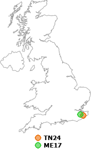 map showing distance between TN24 and ME17