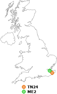 map showing distance between TN24 and ME2