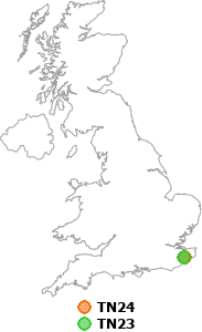 map showing distance between TN24 and TN23