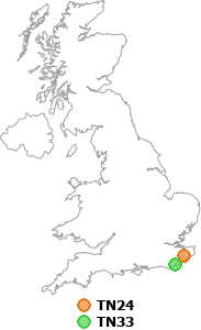 map showing distance between TN24 and TN33