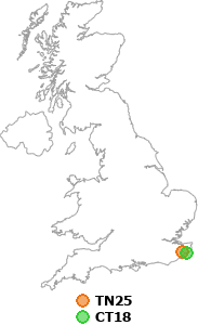 map showing distance between TN25 and CT18
