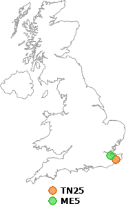 map showing distance between TN25 and ME5