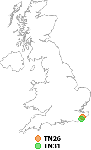 map showing distance between TN26 and TN31