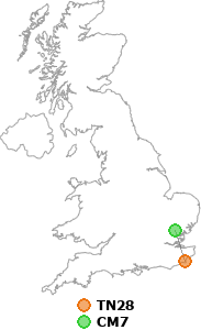 map showing distance between TN28 and CM7