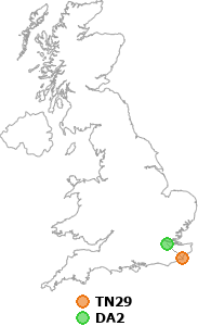 map showing distance between TN29 and DA2