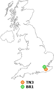 map showing distance between TN3 and BR1