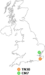 map showing distance between TN30 and CM7