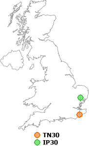 map showing distance between TN30 and IP30