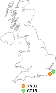 map showing distance between TN31 and CT15
