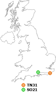 map showing distance between TN31 and SO21