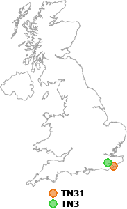 map showing distance between TN31 and TN3