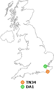 map showing distance between TN34 and DA1