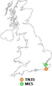 map showing distance between TN35 and ME5