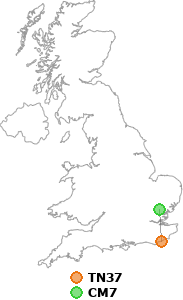 map showing distance between TN37 and CM7