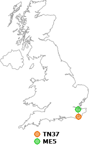 map showing distance between TN37 and ME5