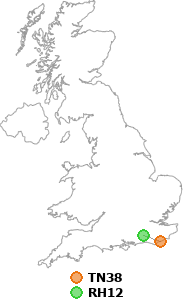 map showing distance between TN38 and RH12