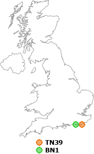 map showing distance between TN39 and BN1