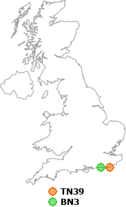 map showing distance between TN39 and BN3