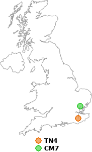 map showing distance between TN4 and CM7