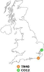 map showing distance between TN40 and CO12