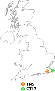 map showing distance between TN5 and CT17