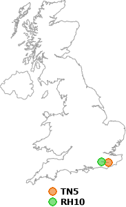 map showing distance between TN5 and RH10
