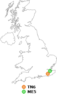 map showing distance between TN6 and ME5