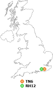 map showing distance between TN6 and RH12