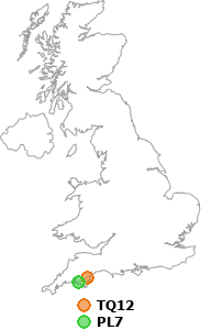 map showing distance between TQ12 and PL7
