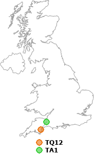 map showing distance between TQ12 and TA1