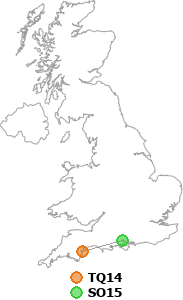 map showing distance between TQ14 and SO15