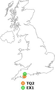 map showing distance between TQ2 and EX1