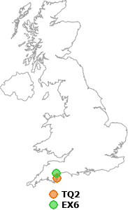 map showing distance between TQ2 and EX6