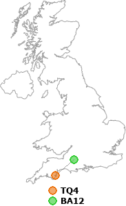 map showing distance between TQ4 and BA12