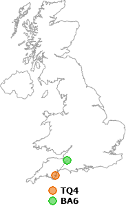 map showing distance between TQ4 and BA6