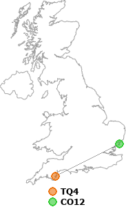 map showing distance between TQ4 and CO12