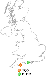 map showing distance between TQ5 and BH12