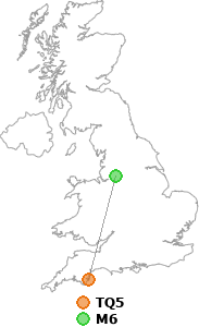 map showing distance between TQ5 and M6