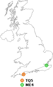 map showing distance between TQ5 and ME4