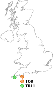 map showing distance between TQ8 and TR11