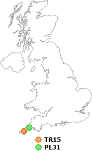 map showing distance between TR15 and PL31