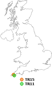map showing distance between TR15 and TR11