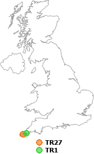 map showing distance between TR27 and TR1
