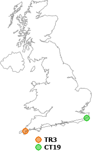 map showing distance between TR3 and CT19