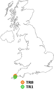 map showing distance between TR8 and TR1