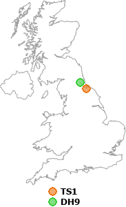 map showing distance between TS1 and DH9