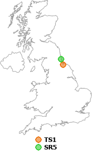 map showing distance between TS1 and SR5