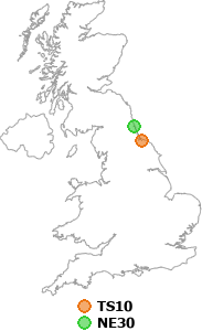 map showing distance between TS10 and NE30