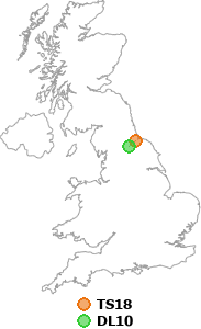 map showing distance between TS18 and DL10