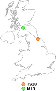 map showing distance between TS18 and ML3